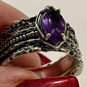 AMETHYST & STERLING SILVER RING STAMPED 925 MAKERS MARK SPINNING RINGS ON BAND